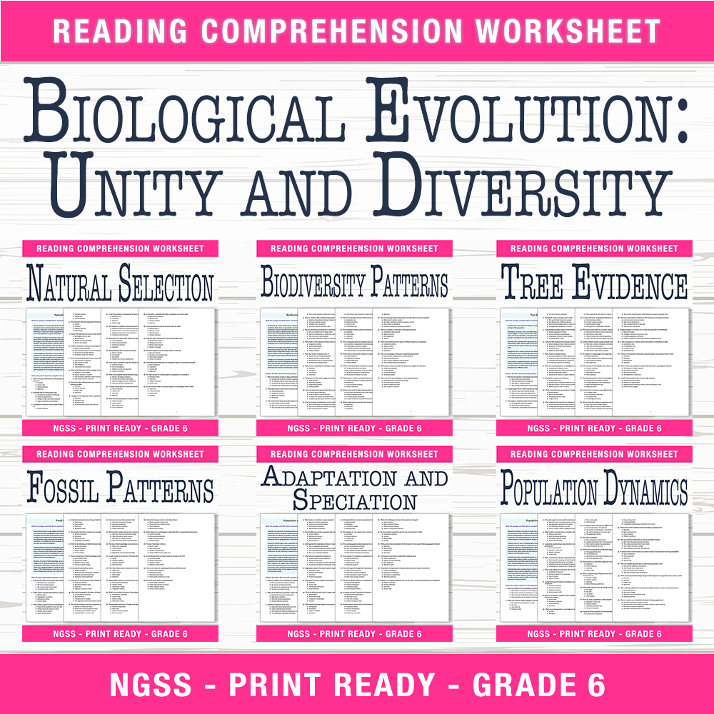 Grade 6 Science Unit – Evolution, Biodiversity & Adaptations Worksheet Bundle — bundle cover