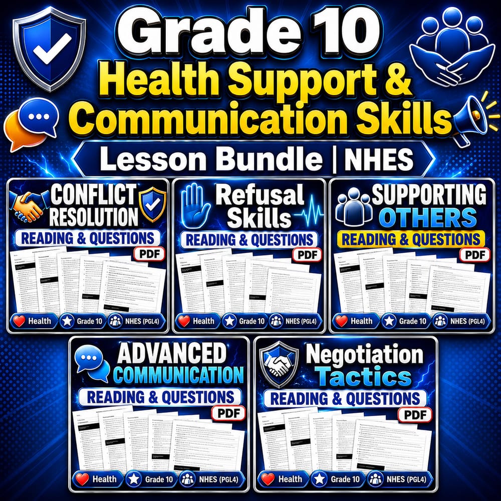 Grade 10 Health Support & Communication Skills Lesson Bundle | NHES — bundle cover