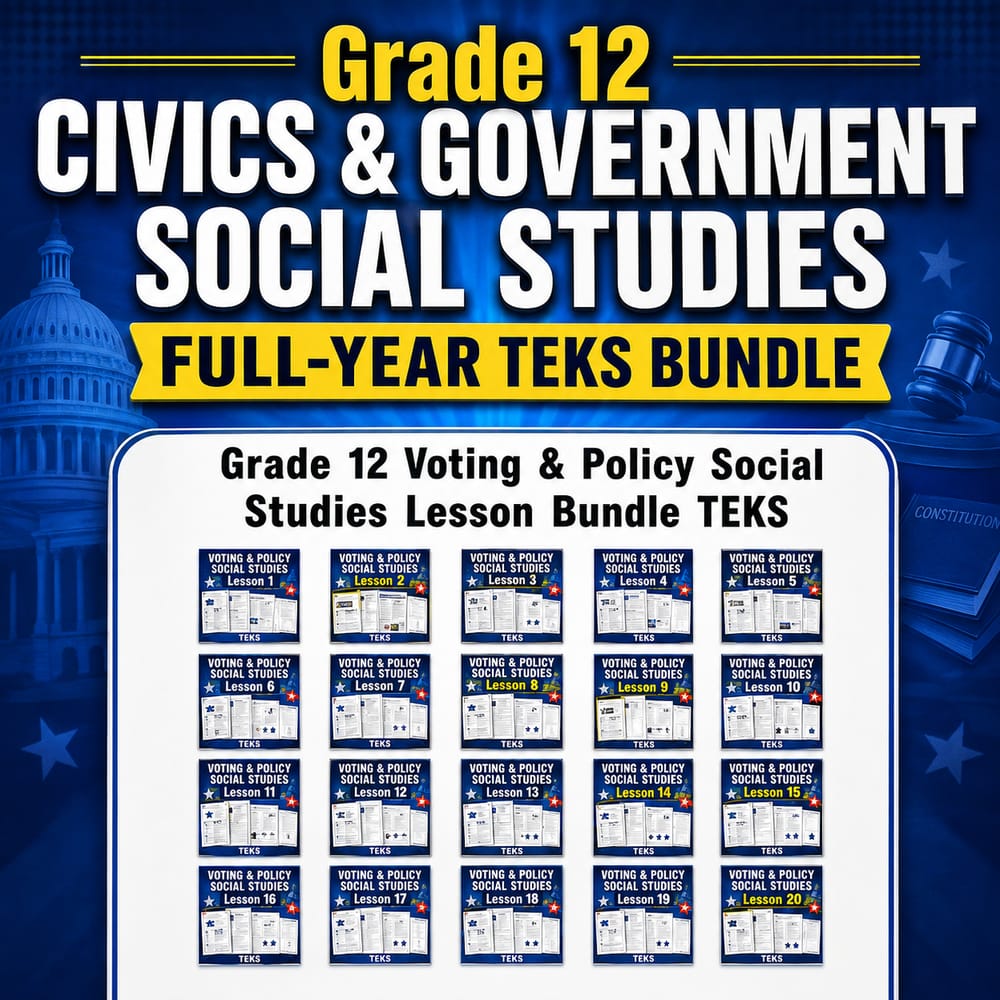 Grade 12 Civics & Government Social Studies Full-Year TEKS Bundle — bundle cover