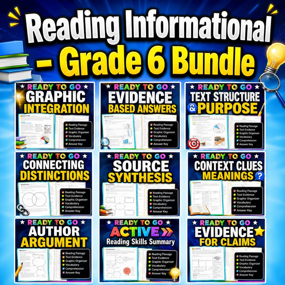 Reading Informational Grade 6 ELA Lesson Bundle | General ELA — bundle cover