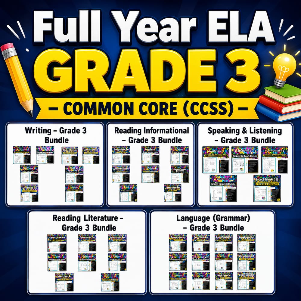 Grade 3 ELA Worksheet Full-Year Bundle | Common Core CCSS — bundle cover