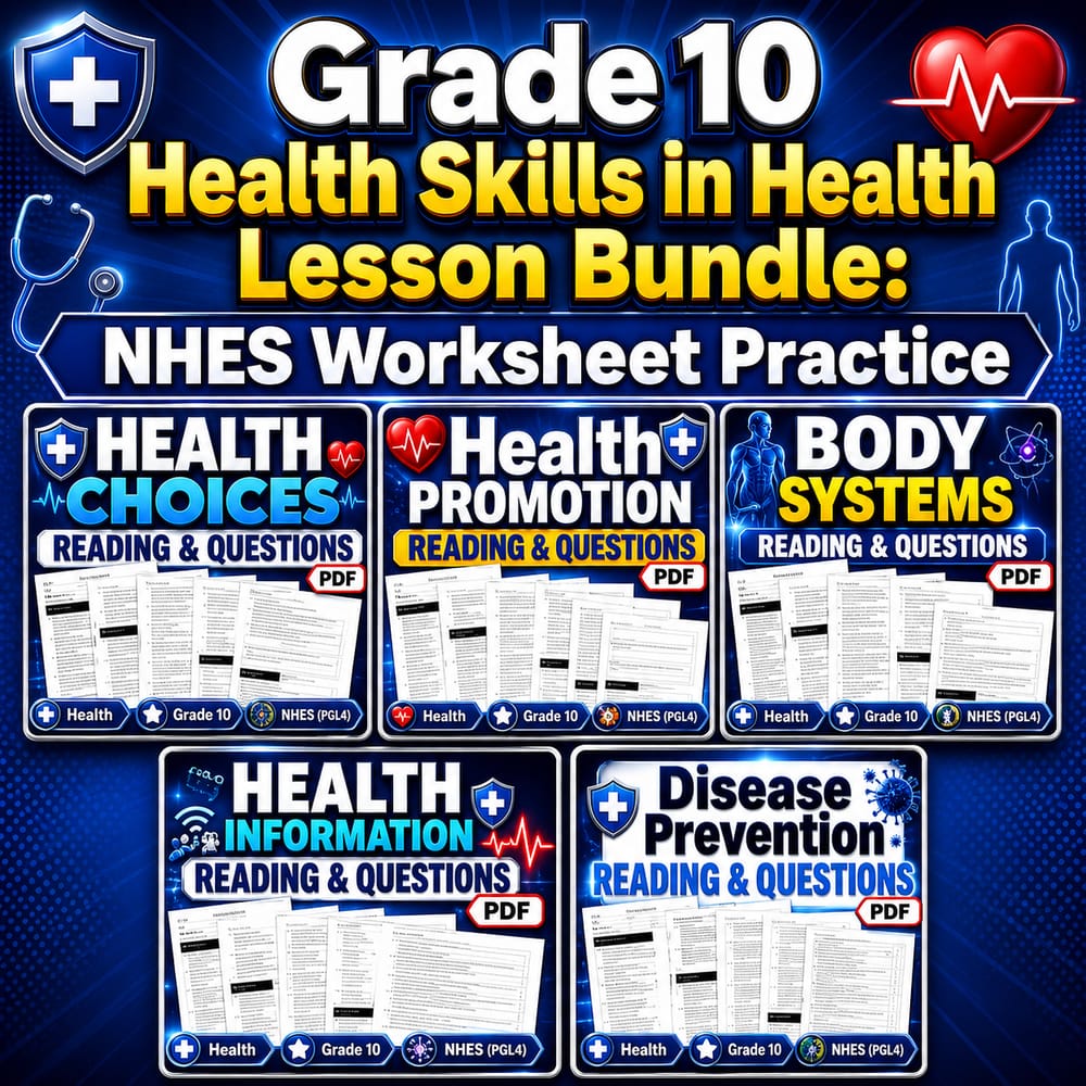 Grade 10 Health Skills in Health Lesson Bundle: NHES Worksheet Practice — bundle cover