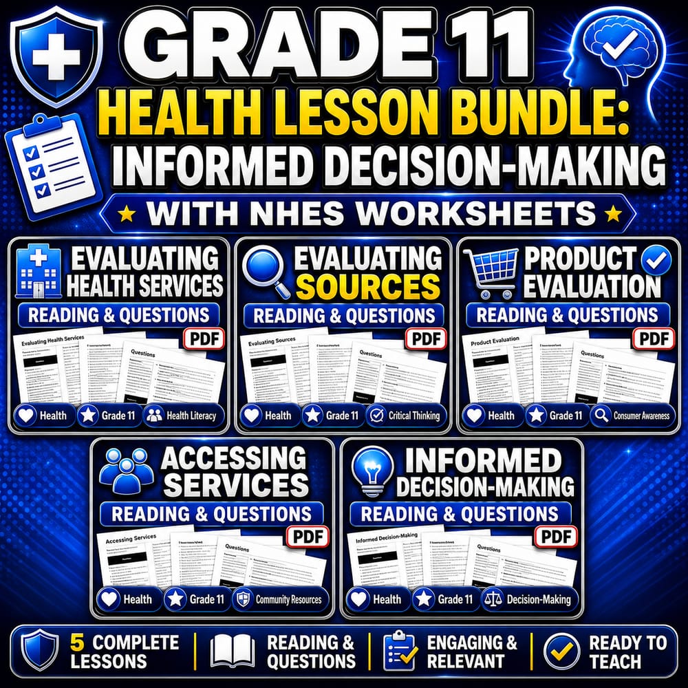 Grade 11 Health Lesson Bundle: Informed Decision-Making with NHES Worksheets — bundle cover