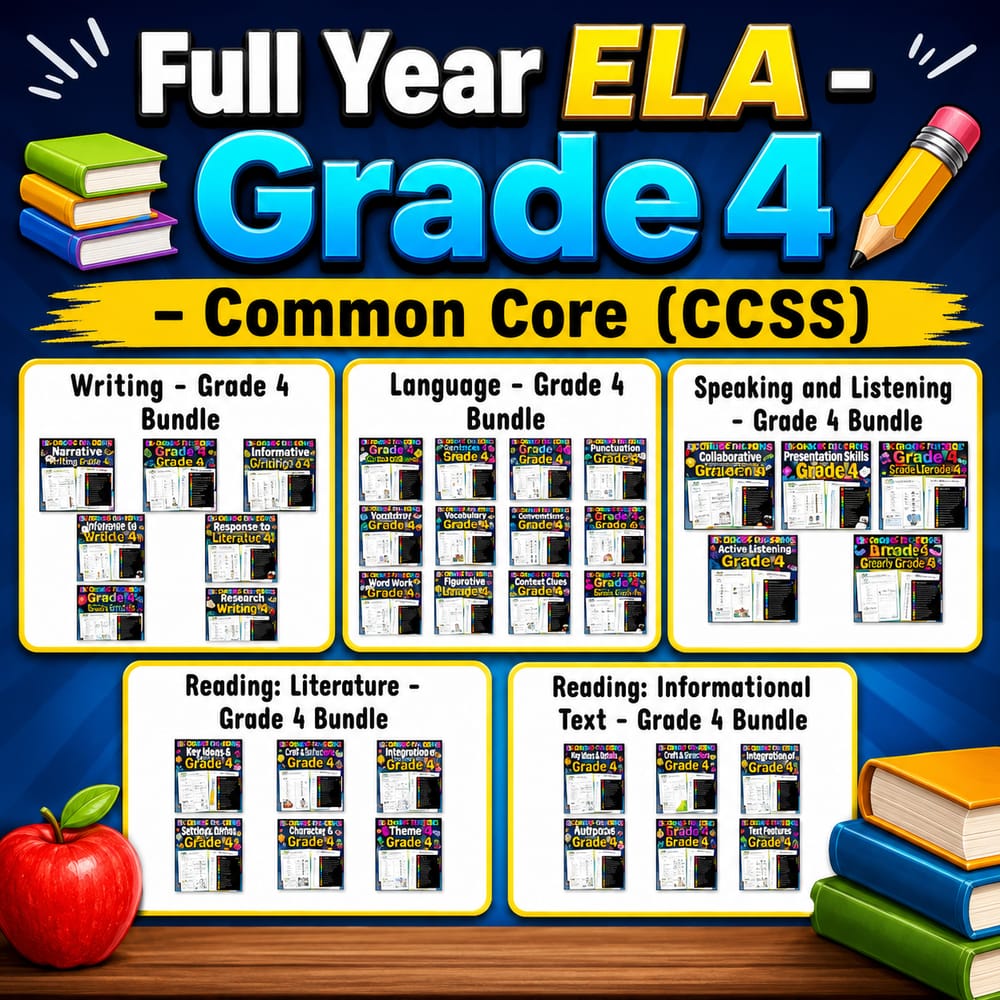 Grade 4 ELA Text Evidence Full-Year Bundle | Common Core CCSS — bundle cover