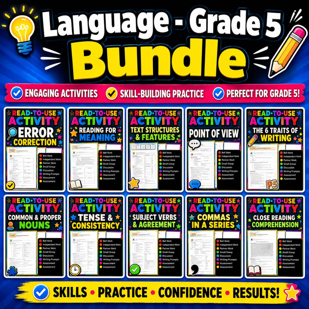 Grade 5 Language Lesson Bundle | ELA Conventions | BC Framework — bundle cover