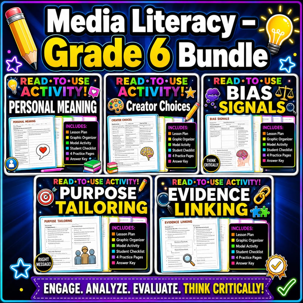 Grade 6 Media Literacy Lesson Bundle | ELA BC — bundle cover