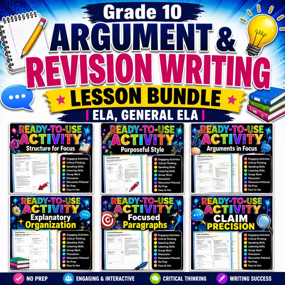 Grade 10 Argument & Revision Writing Lesson Bundle | ELA, General ELA — bundle cover