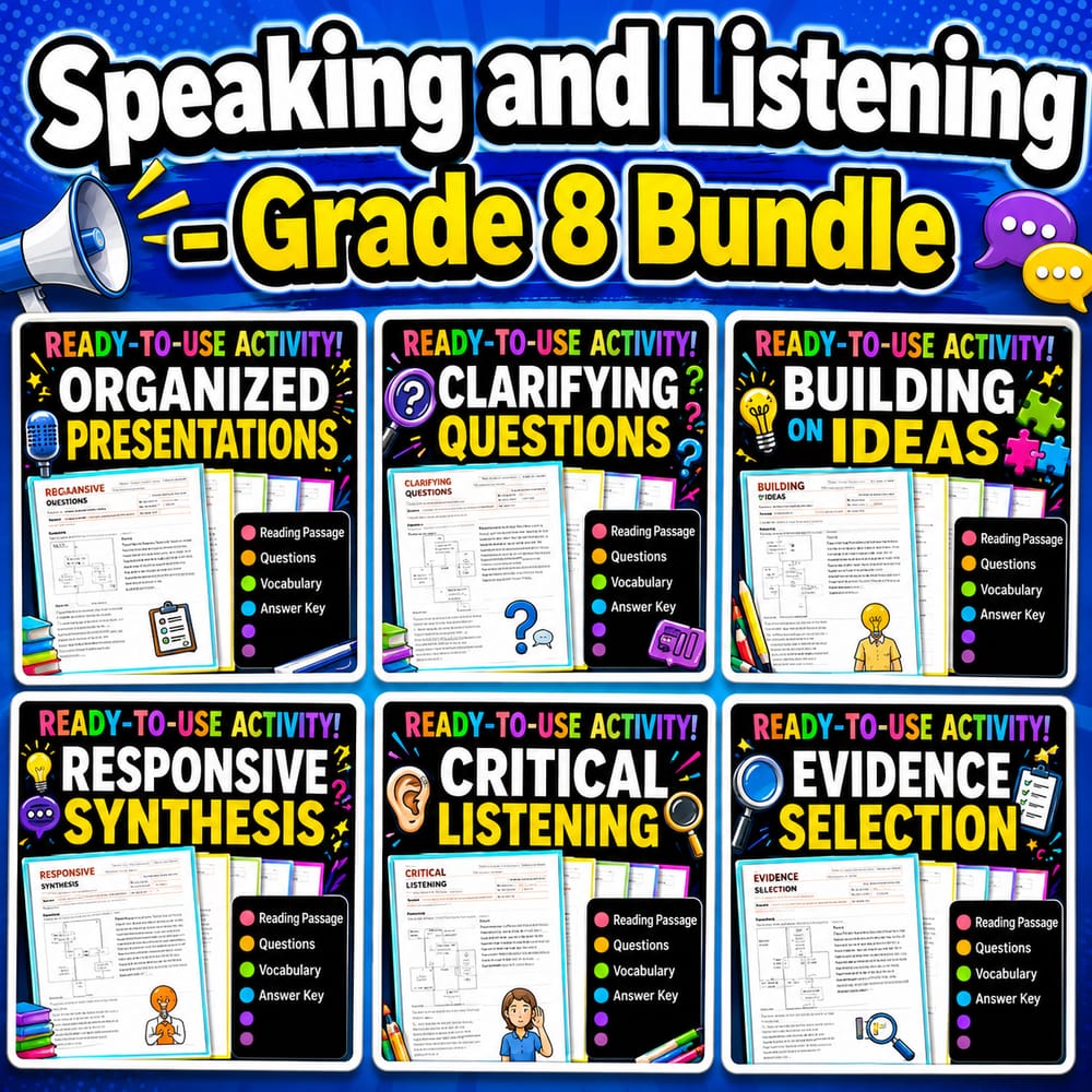 Speaking and Listening Lesson Bundle | Grade 8 ELA | Alberta Framework — bundle cover