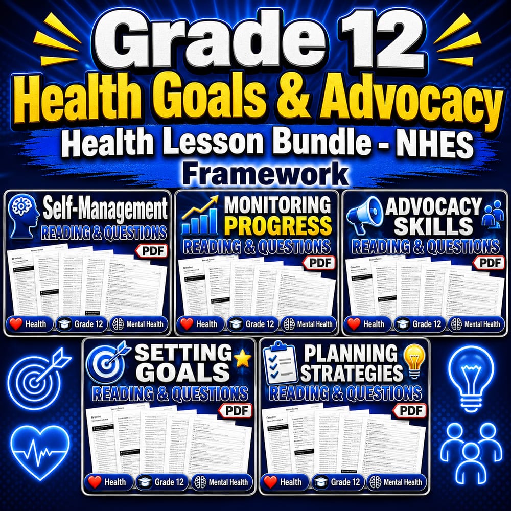 Grade 12 Health Goals & Advocacy Health Lesson Bundle – NHES Framework — bundle cover