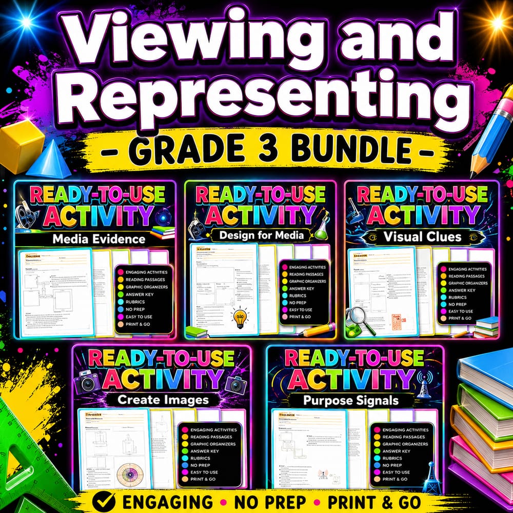 Grade 3 ELA Media Literacy Lesson Bundle | Alberta Framework — bundle cover