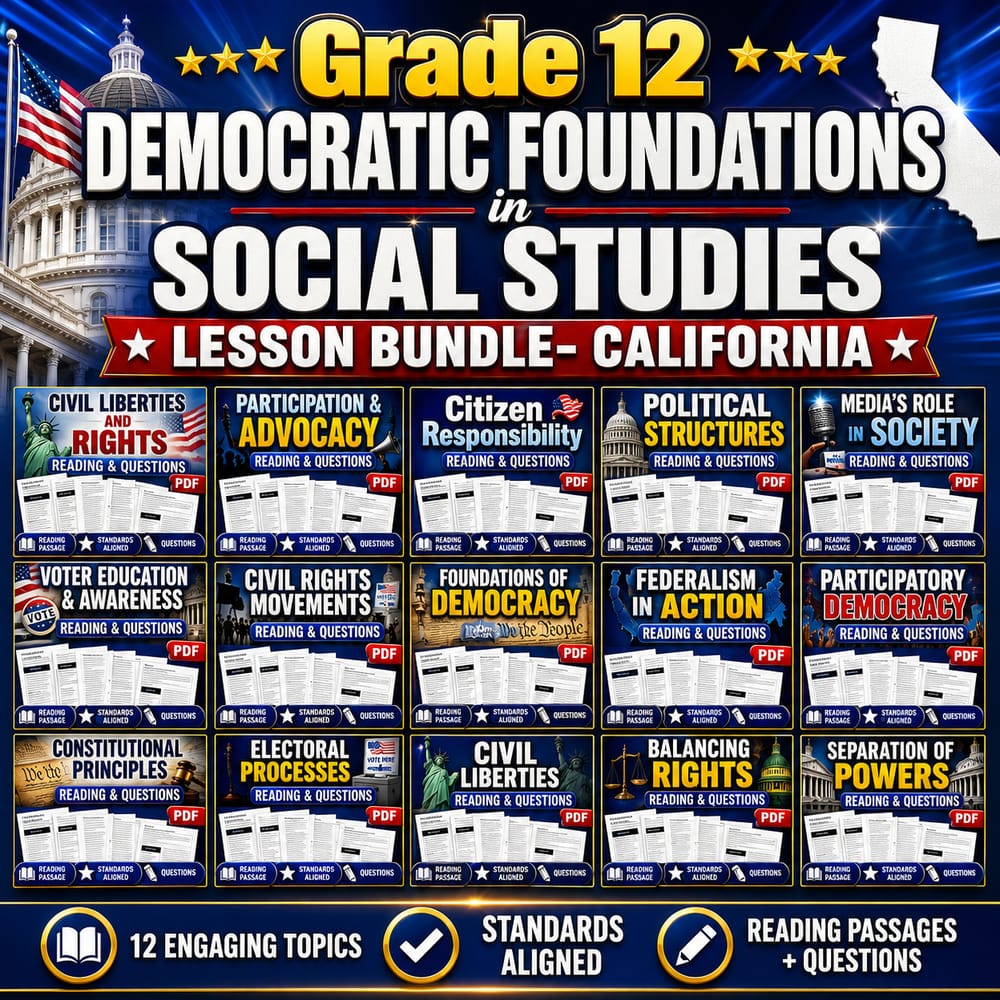 Grade 12 Democratic Foundations in Social Studies Lesson Bundle—California — bundle cover
