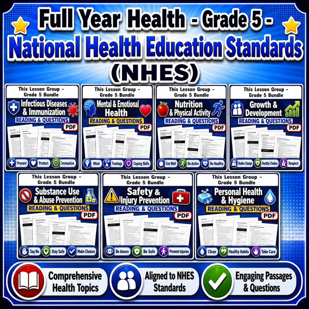 Grade 5 Health Goals & Wellness Full-Year Bundle | NHES Worksheets — bundle cover