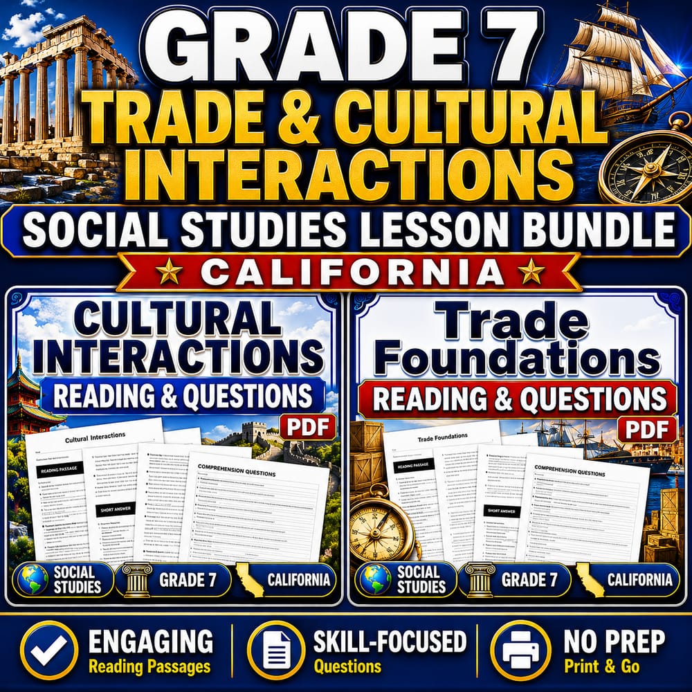 Grade 7 Trade & Cultural Interactions Social Studies Lesson Bundle California — bundle cover