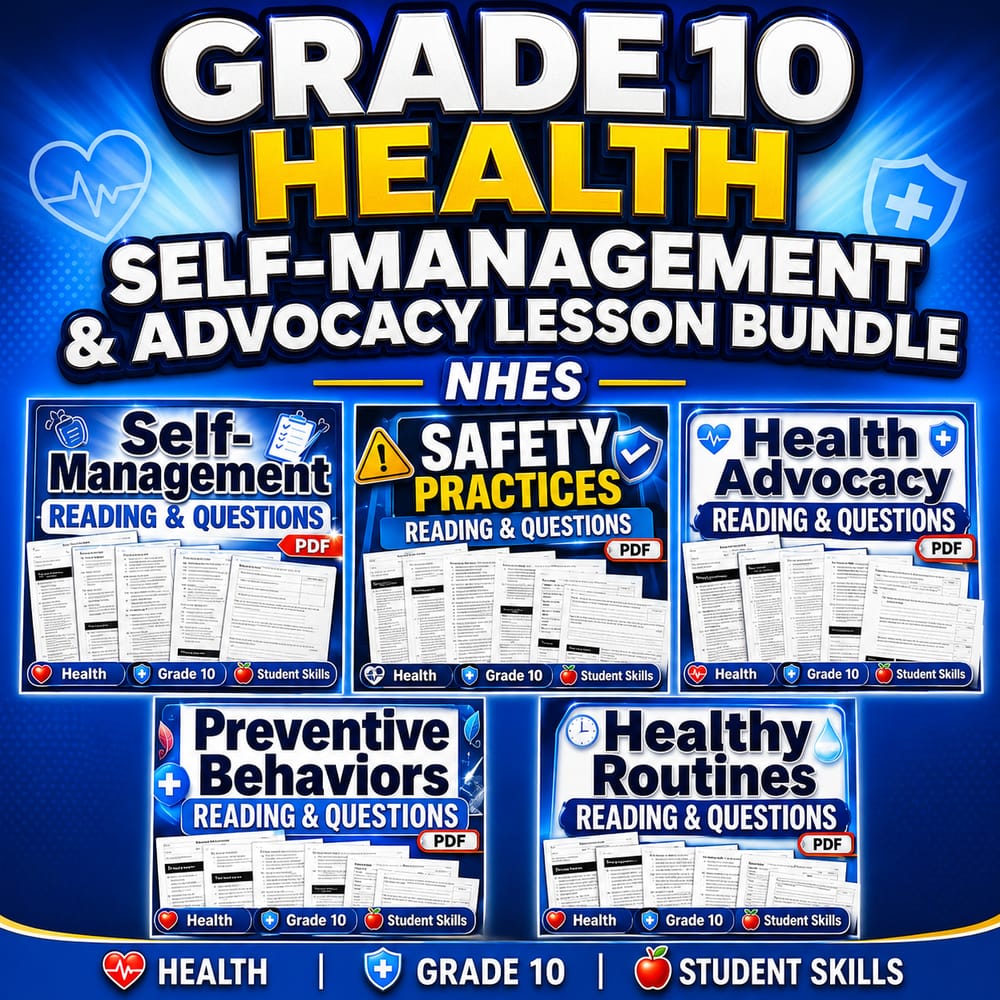 Grade 10 Health Self-Management & Advocacy Lesson Bundle | NHES — bundle cover