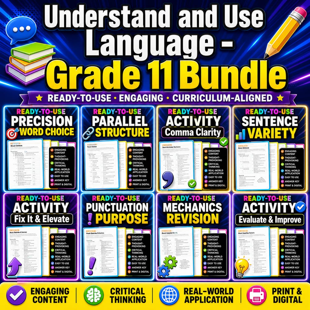 Understand and Use Language Lesson Bundle | Grade 11 ELA | Alberta — bundle cover