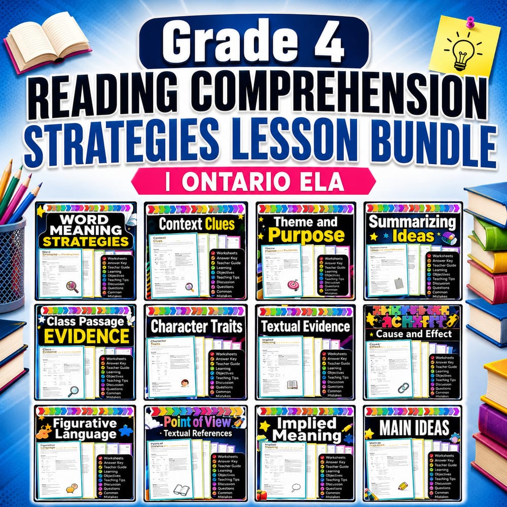 Grade 4 Reading Comprehension Strategies Lesson Bundle | Ontario ELA — bundle cover