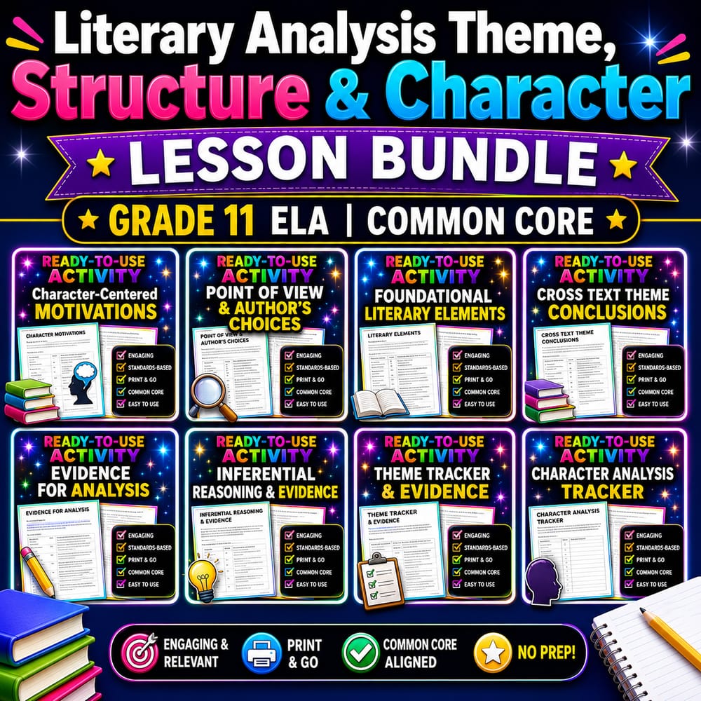 Literary Analysis Theme, Structure & Character Lesson Bundle | Grade 11 ELA | Common Core — bundle cover