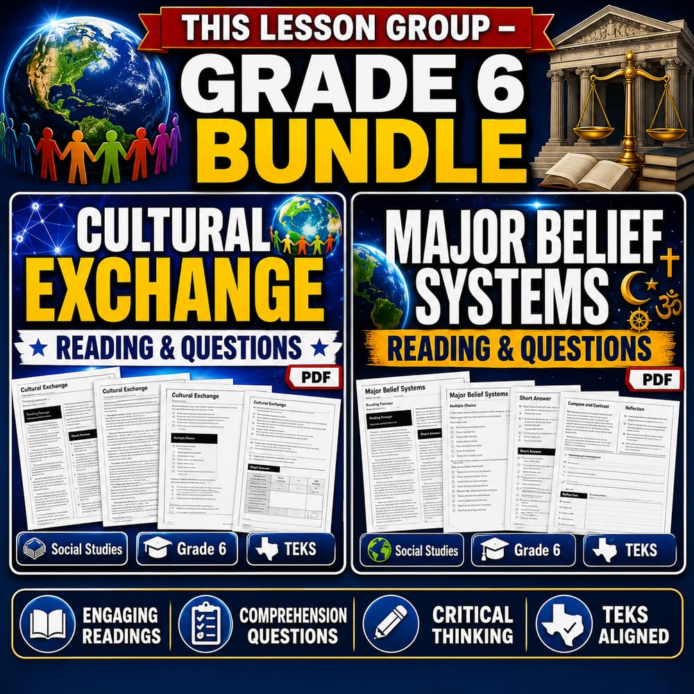 6th Grade Culture Social Studies Lesson Bundle for TEKS (2 Worksheets) — bundle cover