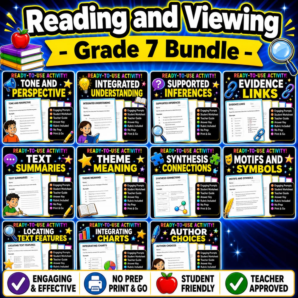Reading and Viewing Lesson Bundle | Grade 7 ELA | Alberta Framework — bundle cover