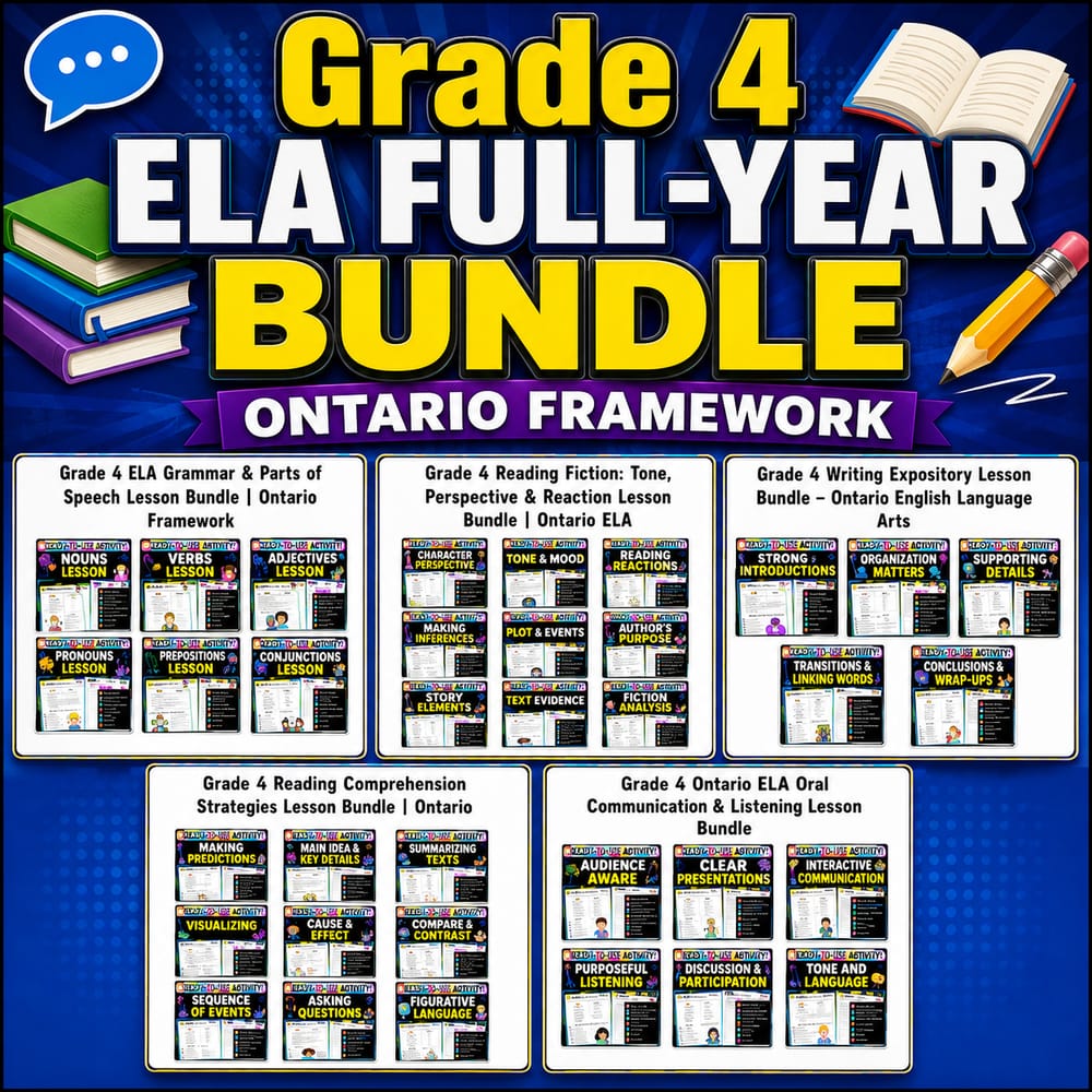 Grade 4 ELA Full-Year Bundle | Ontario Framework — bundle cover