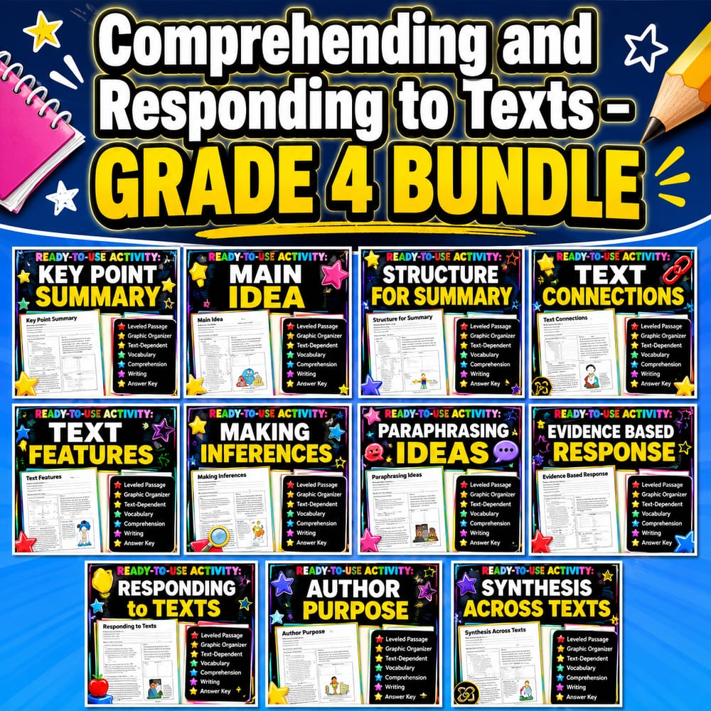 Reading Comprehension & Text Response Lesson Bundle | Grade 4 ELA | Alberta — bundle cover