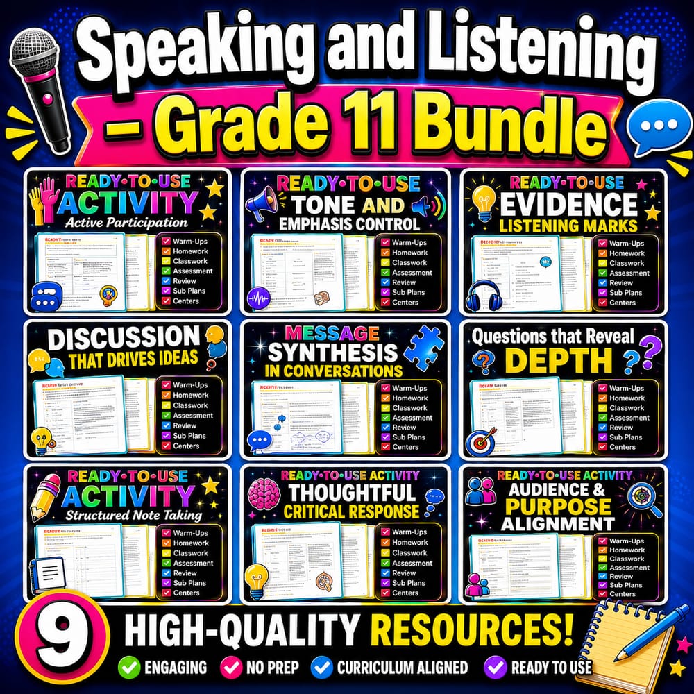 Evidence-Based Discussion & Presentation Skills Lesson Bundle – Grade 11 ELA BC — bundle cover
