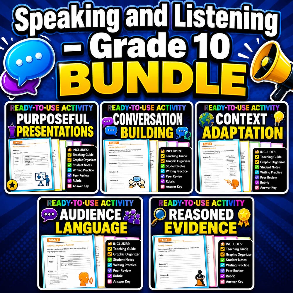 Reasoned Evidence & Purposeful Presentations Grade 10 ELA Lesson Bundle | BC — bundle cover