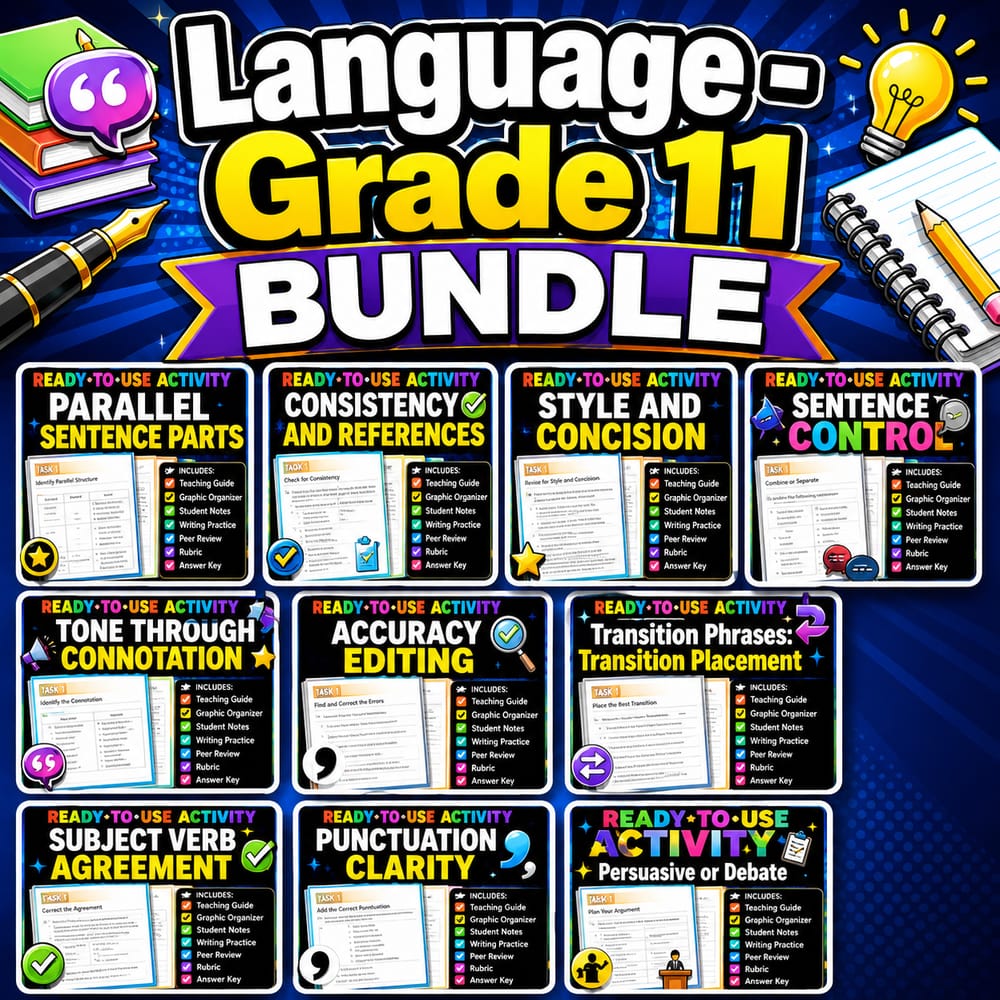 Grade 11 Language Skills Lesson Bundle | ELA | BC Framework — bundle cover