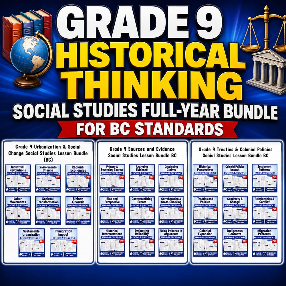 Grade 9 Historical Thinking Social Studies Full-Year Bundle for BC Standards — bundle cover
