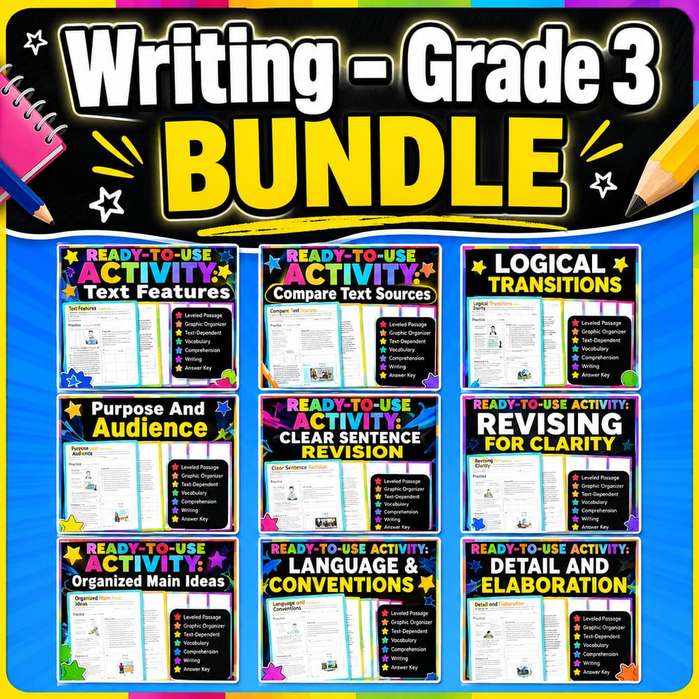 Grade 3 ELA Revising & Editing for Clarity Lesson Bundle | Alberta — bundle cover