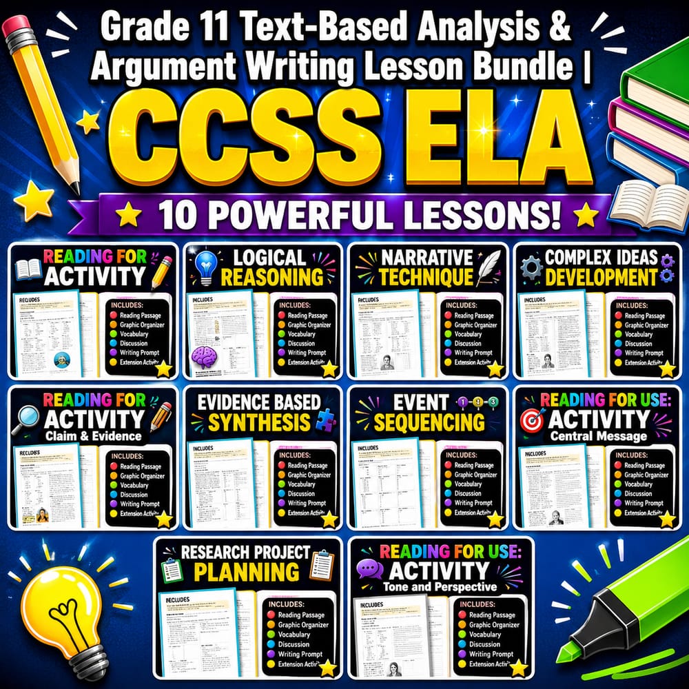 Grade 11 Text-Based Analysis & Argument Writing Lesson Bundle | CCSS ELA — bundle cover