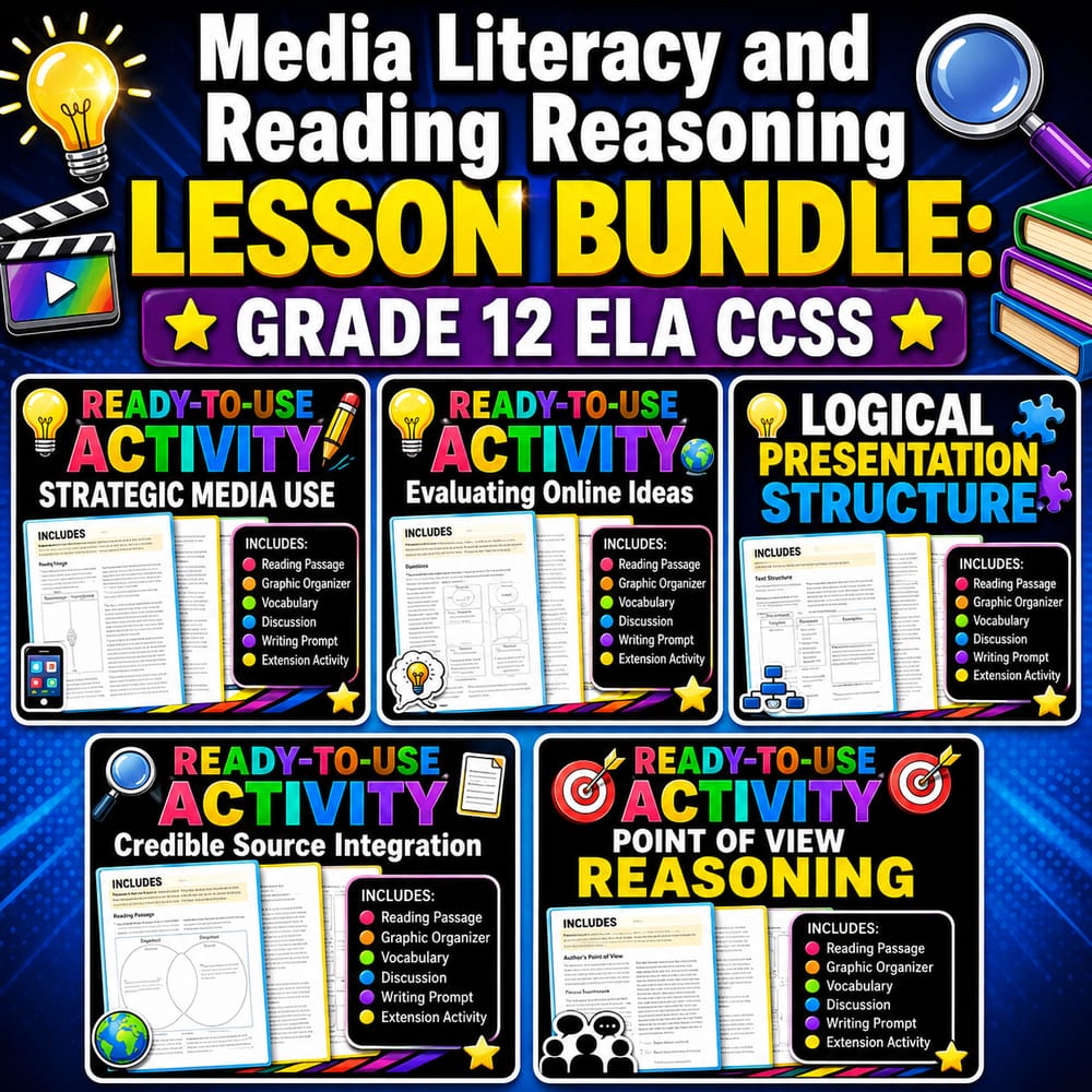 Media Literacy and Reading Reasoning Lesson Bundle: Grade 12 ELA CCSS — bundle cover