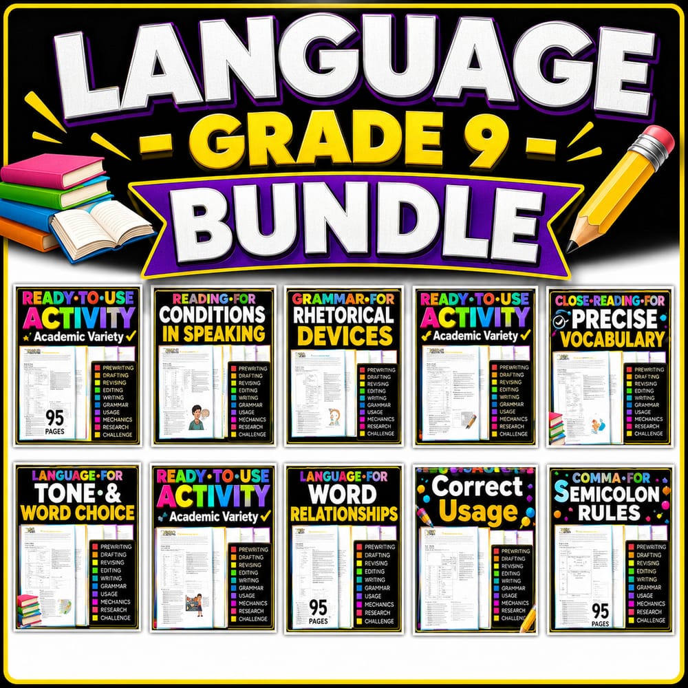 Grade 9 Language & Conventions Lesson Bundle — ELA BC Framework — bundle cover
