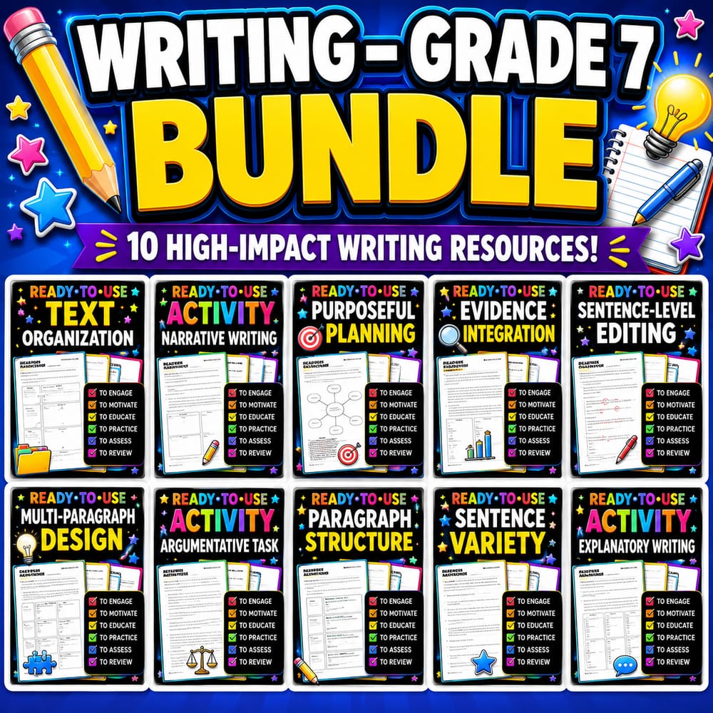 Grade 7 Writing Lesson Bundle – ELA bc Framework — bundle cover