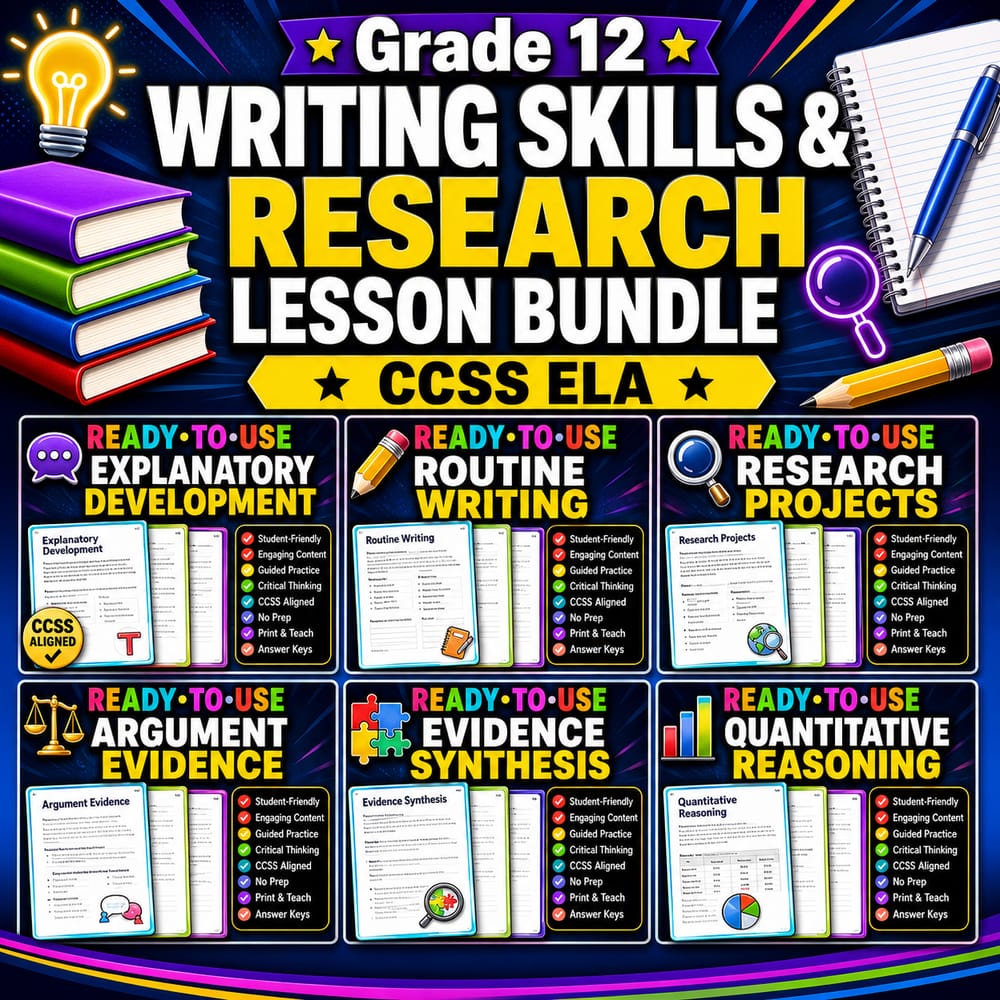 Grade 12 Writing Skills & Research Lesson Bundle | CCSS ELA — bundle cover