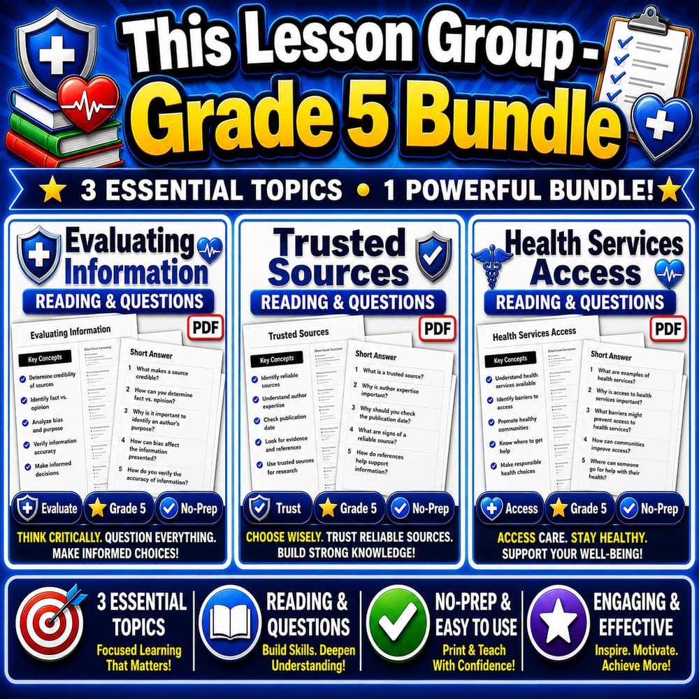 Grade 5 Health Information & Services Health Lesson Bundle (NHES) — bundle cover
