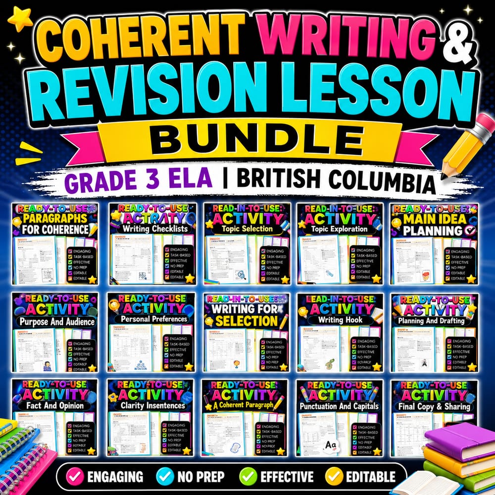 Coherent Writing & Revision Lesson Bundle | Grade 3 ELA | British Columbia — bundle cover