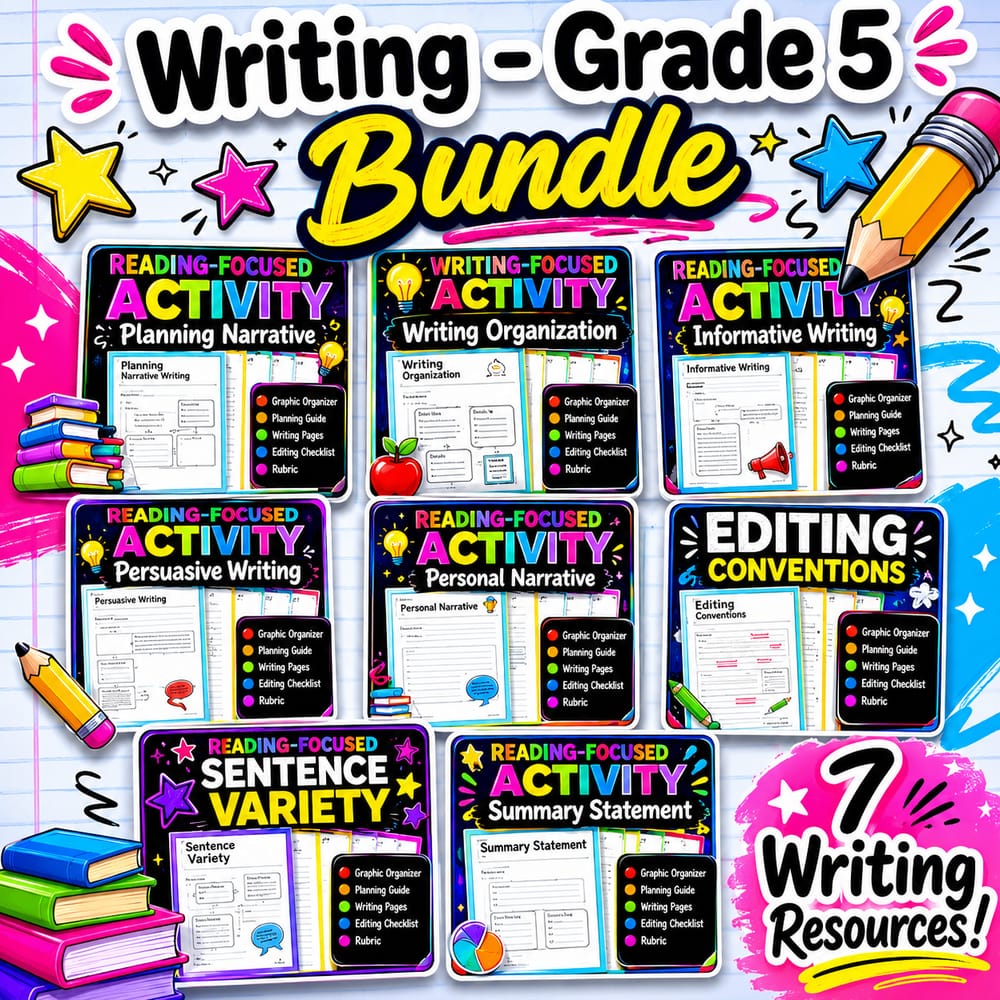 Grade 5 Writing Lesson Bundle | ELA Writing Skills Alberta — bundle cover