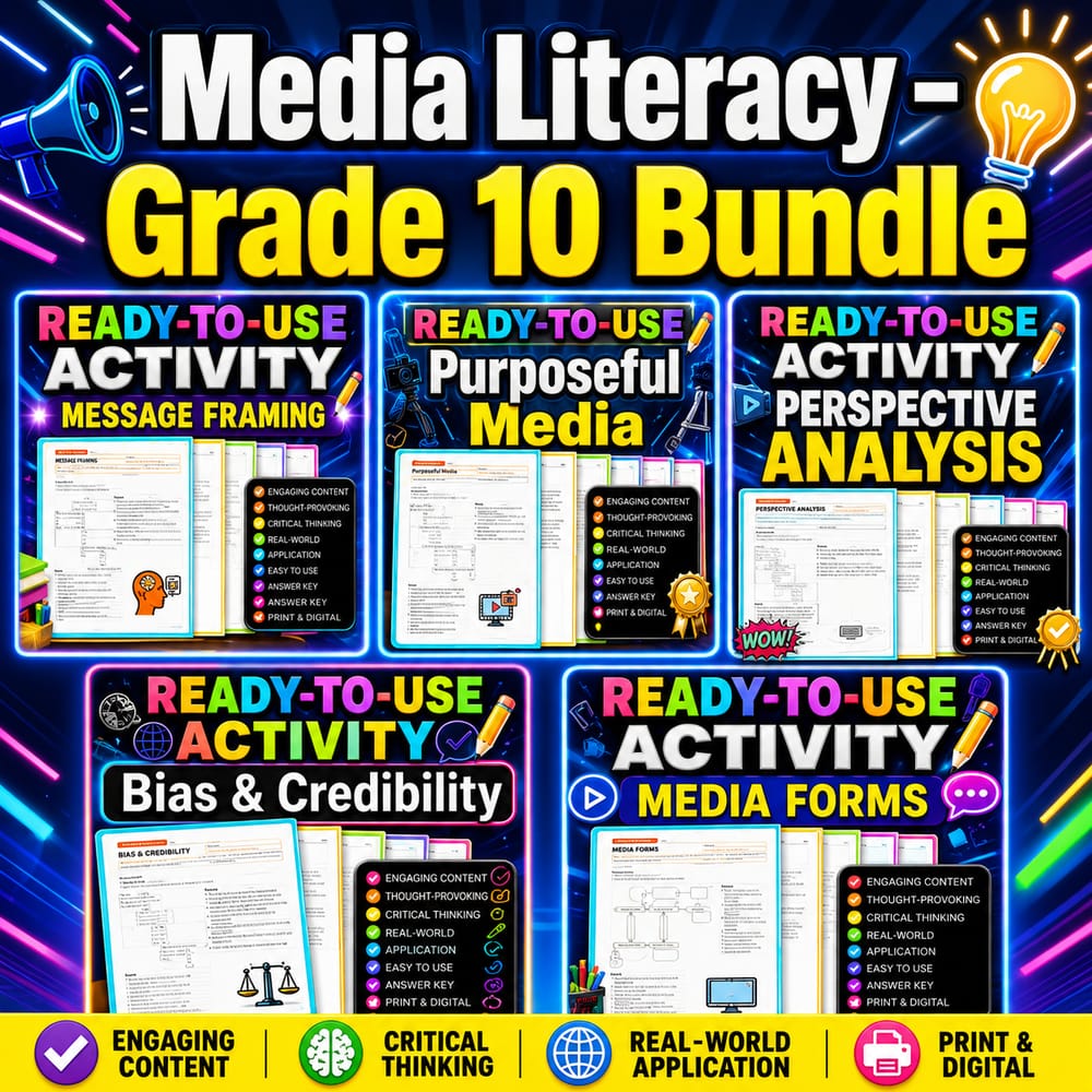Grade 10 ELA Purposeful Media, Perspective & Bias Lesson Bundle | Alberta — bundle cover