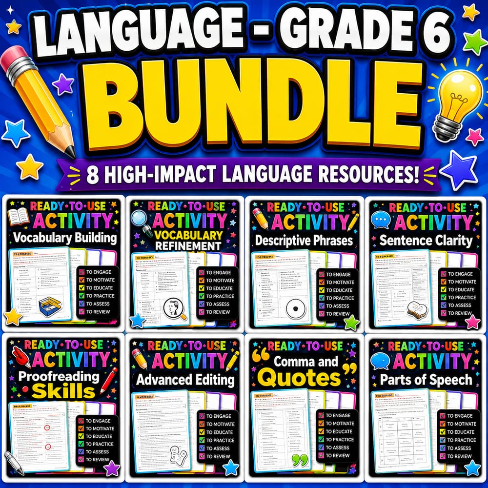 Grade 6 Language Lesson Bundle – BC ELA Skills & Editing — bundle cover
