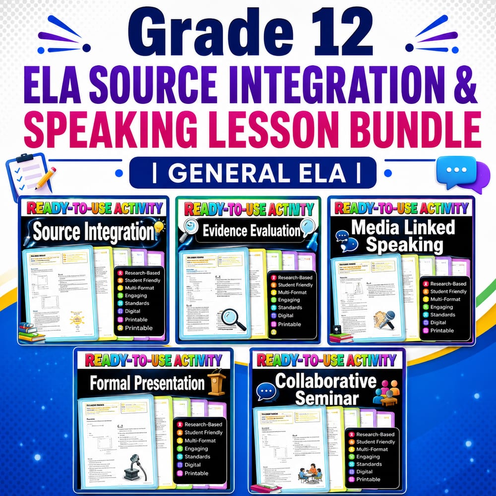 Grade 12 ELA Source Integration & Speaking Lesson Bundle | General ELA — bundle cover