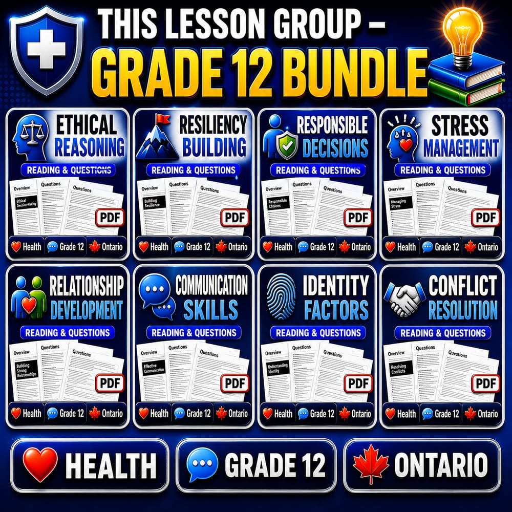 Grade 12 Social-Emotional Learning Skills Health Lesson Bundle Ontario — bundle cover