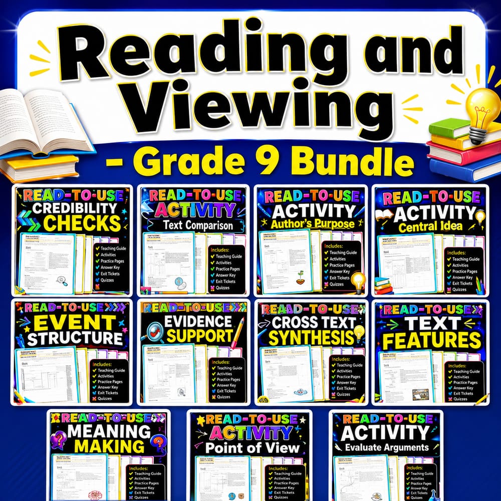 Reading and Viewing Lesson Bundle | Grade 9 ELA | Alberta Framework — bundle cover