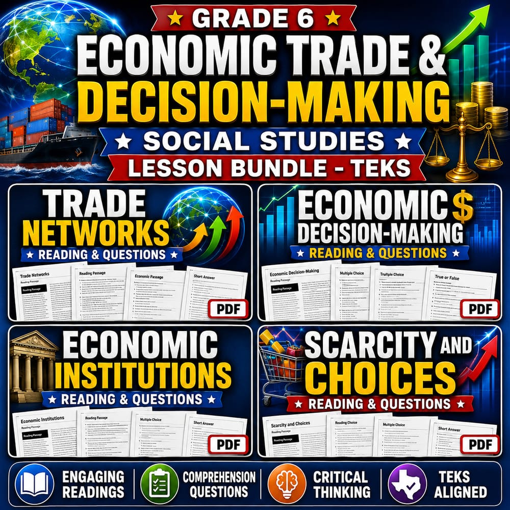 Grade 6 Economic Trade & Decision-Making Social Studies Lesson Bundle - TEKS — bundle cover