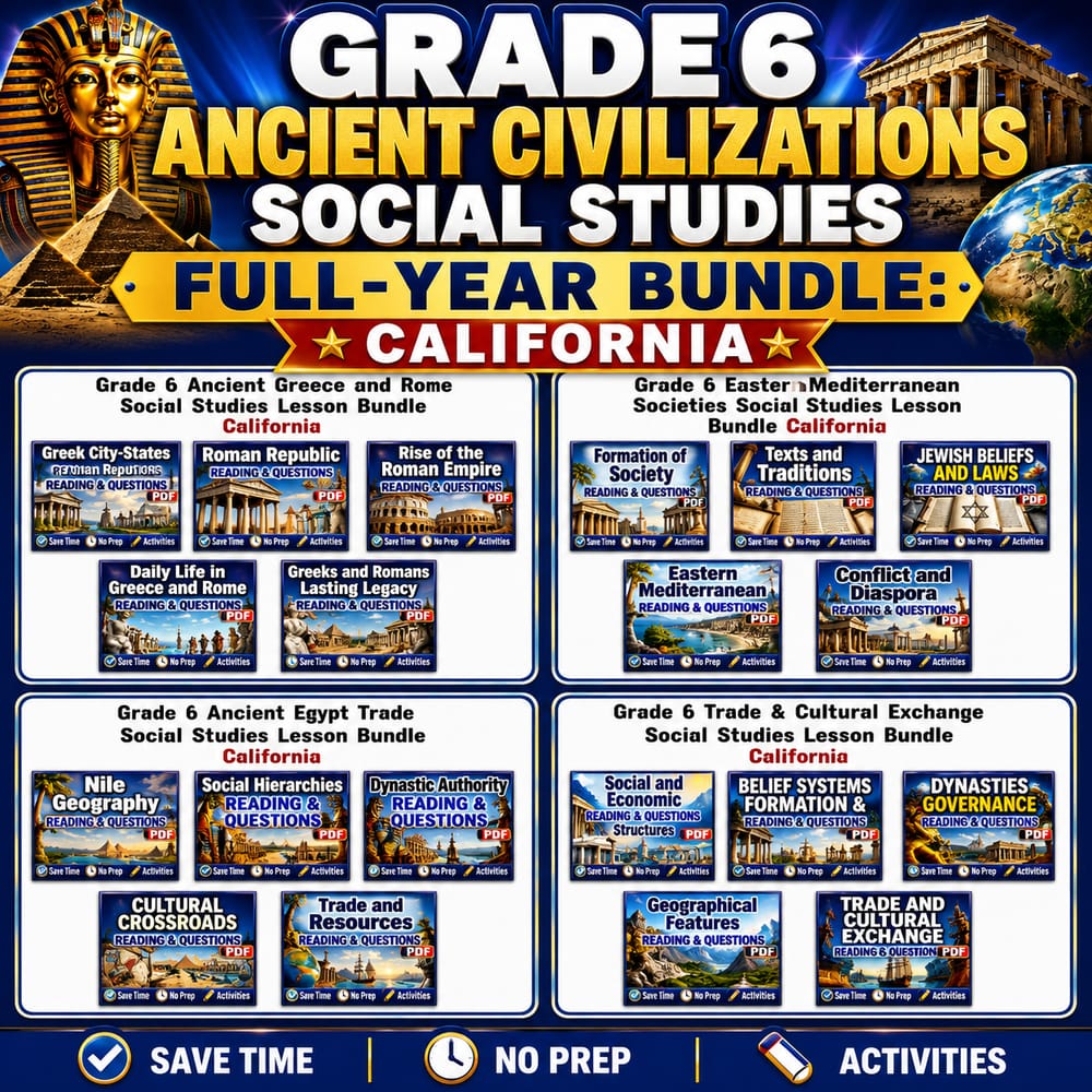 Grade 6 Ancient Civilizations Social Studies Full-Year Bundle: California — bundle cover
