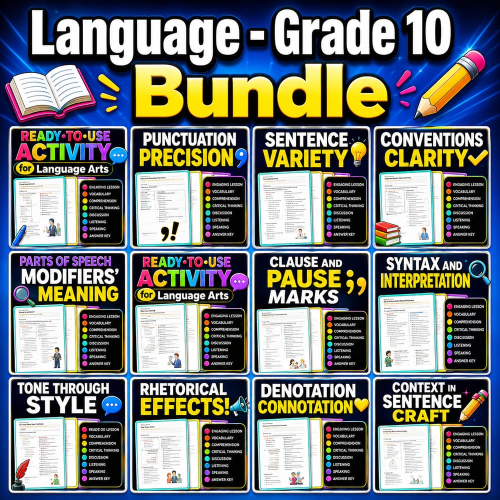 Language Lesson Bundle, Grade 10 ELA Skills, BC Framework — bundle cover