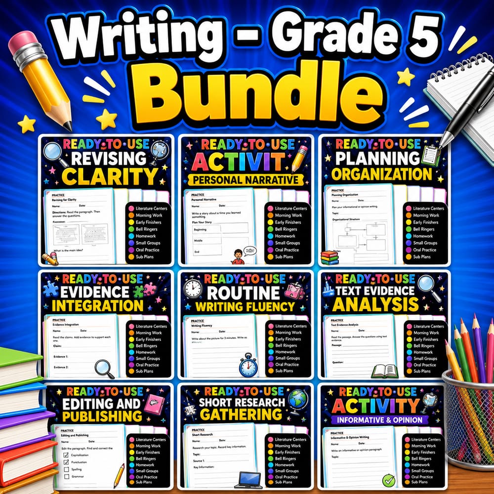 Grade 5 Writing Lesson Bundle for ELA | Common Core Writing Skills — bundle cover