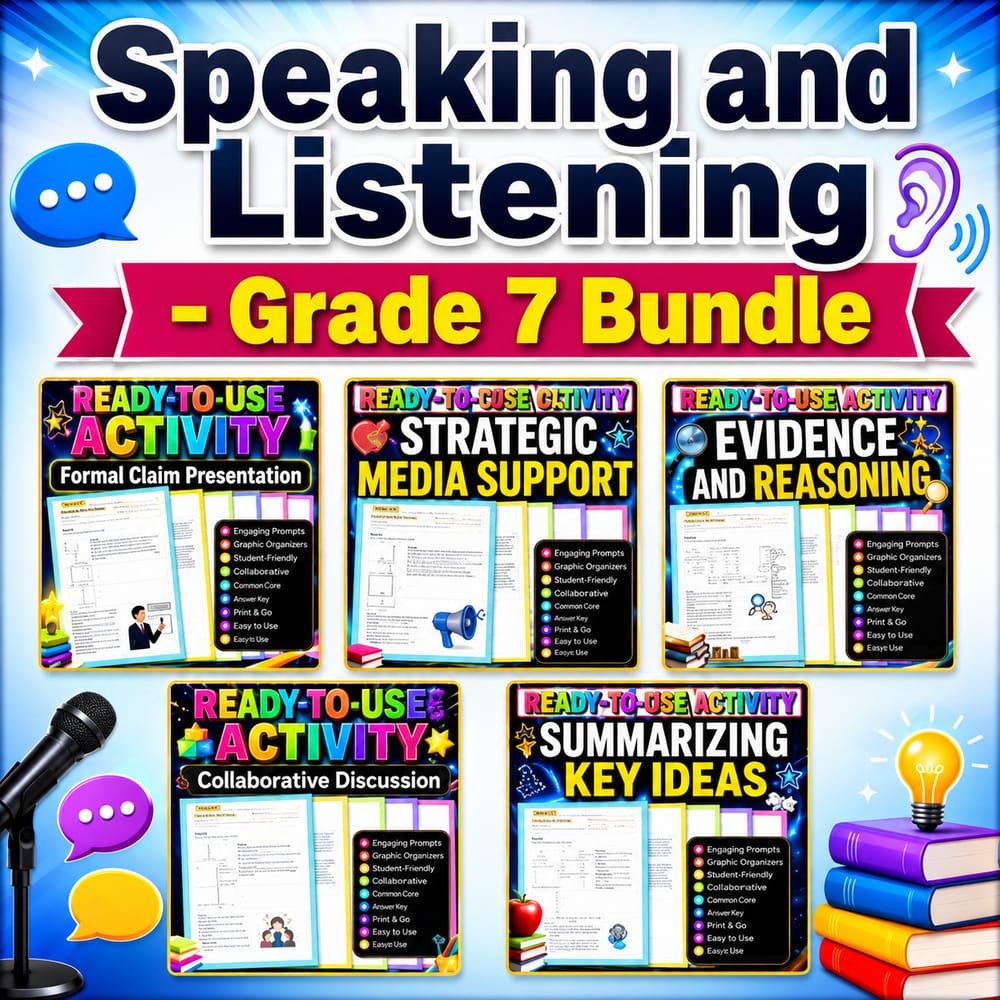 Speaking and Listening Lesson Bundle | Grade 7 ELA | General ELA — bundle cover
