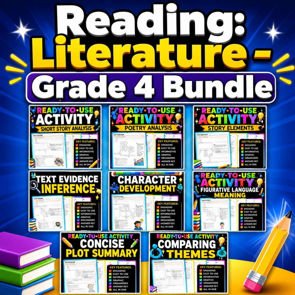 Theme, Text Evidence & Character Development Lesson Bundle | Grade 4 ELA | Common Core — bundle cover