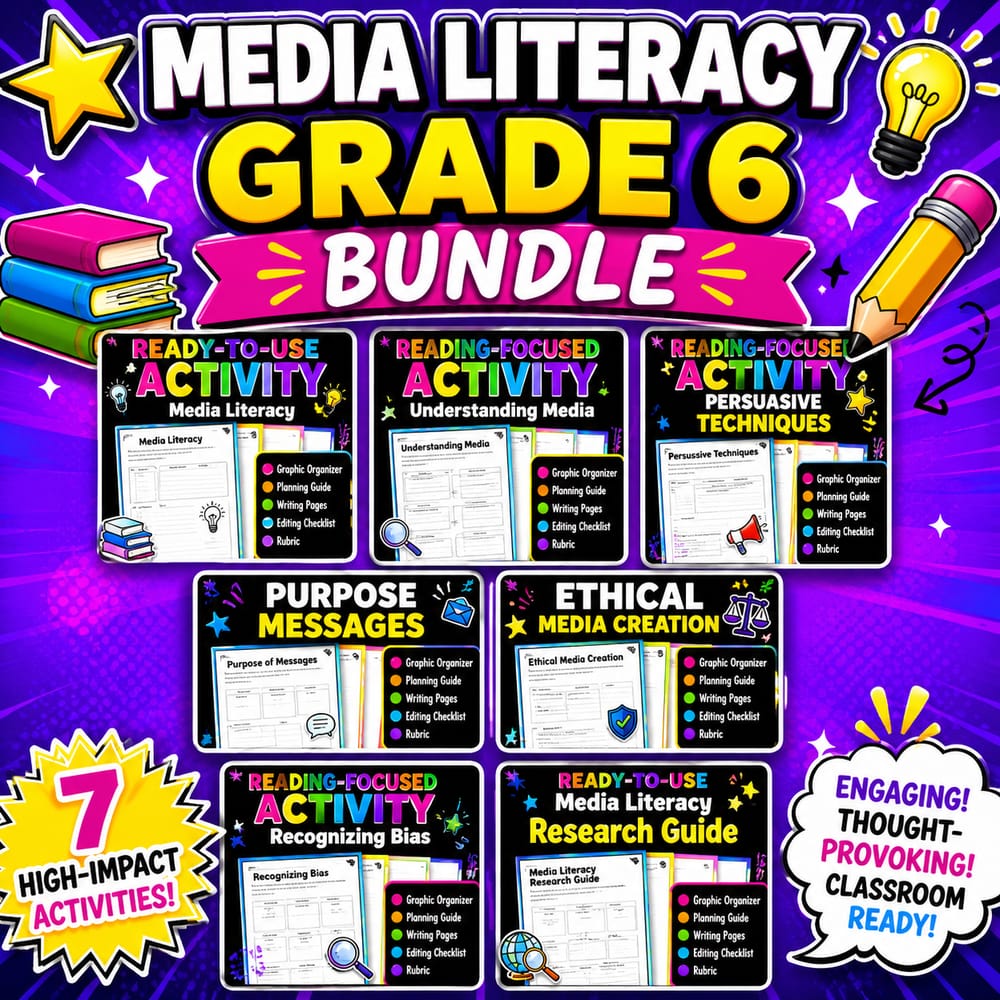 Grade 6 Media Literacy Lesson Bundle: ELA Alberta Framework — bundle cover